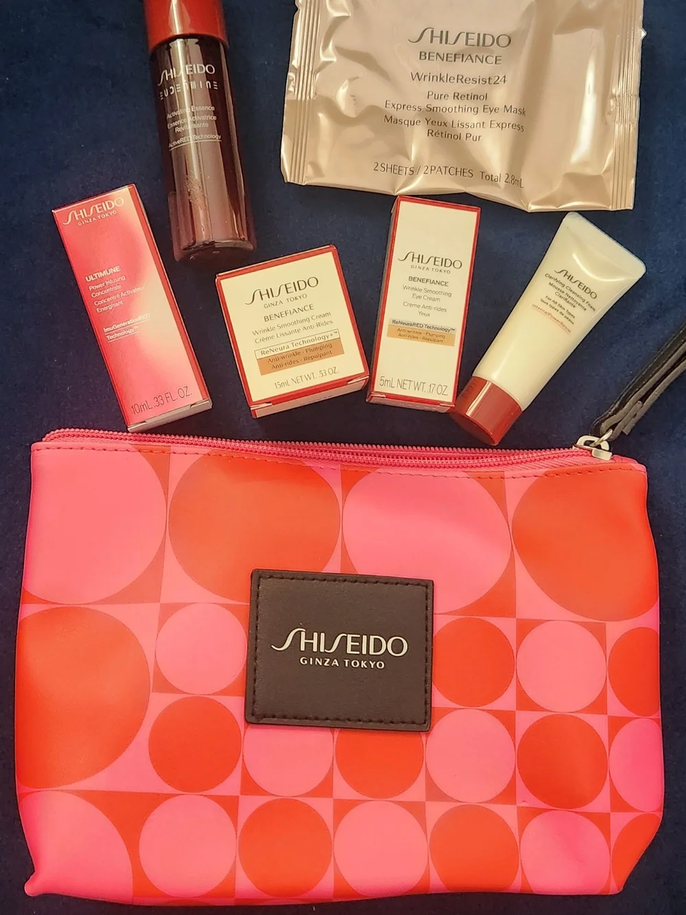 Shiseido Cosmetic Pouch + Skincare Set - Pink & Red Polka Dot